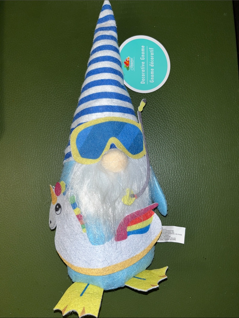 Blue Striped Unicorn Snorkel Gnome Plush